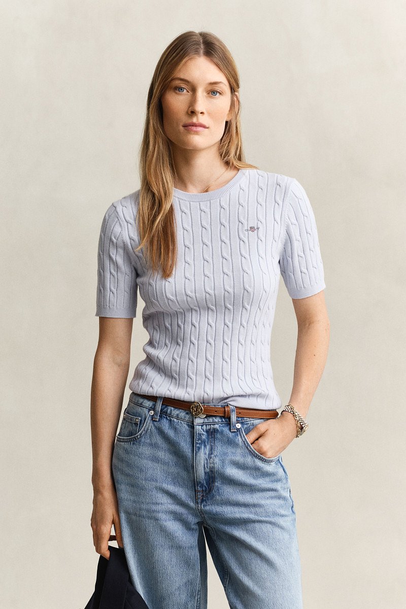 SVETR GANT STRETCH COTTON CABLE SS C-NECK LIGHT BLUE