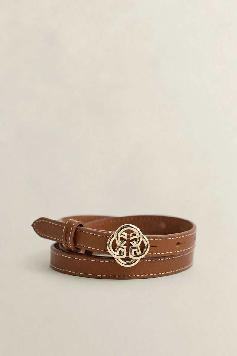 OPASEK GANT MONOGRAM BUCKLE SLIM LEATHER BELT COGNAC