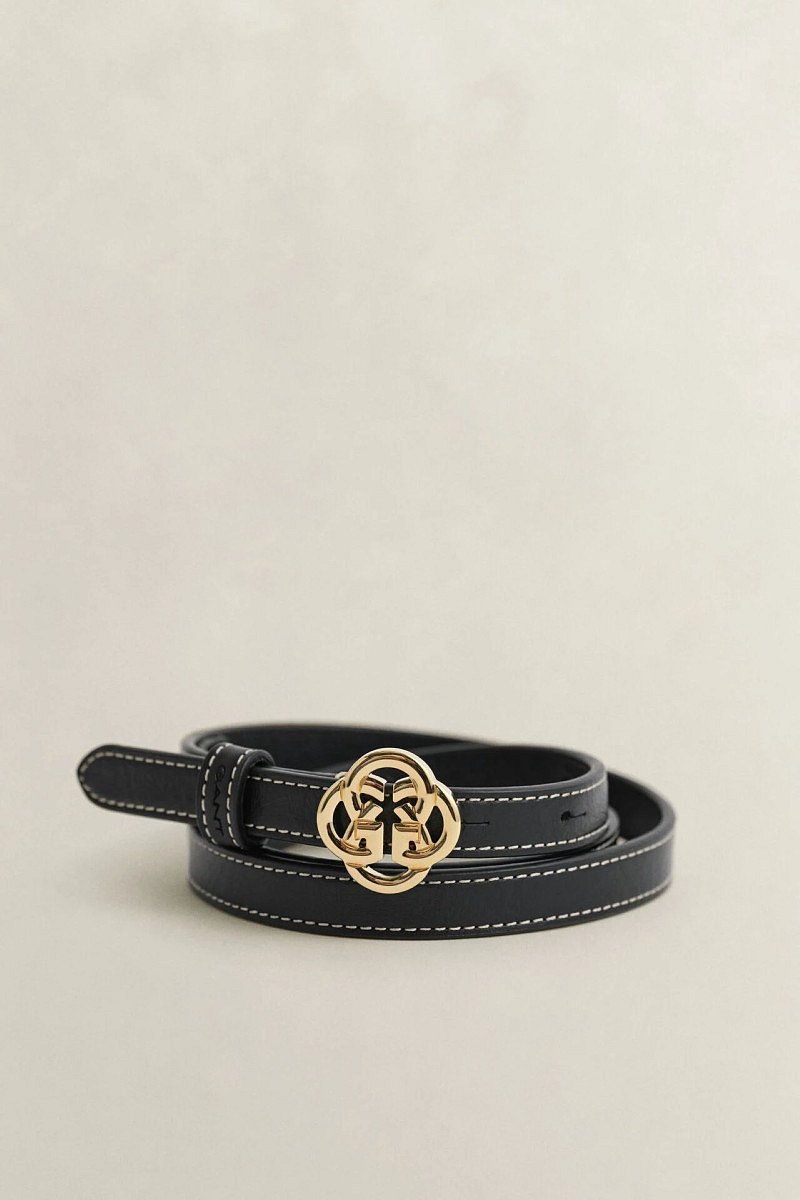 OPASEK GANT MONOGRAM BUCKLE SLIM LEATHER BELT BLACK