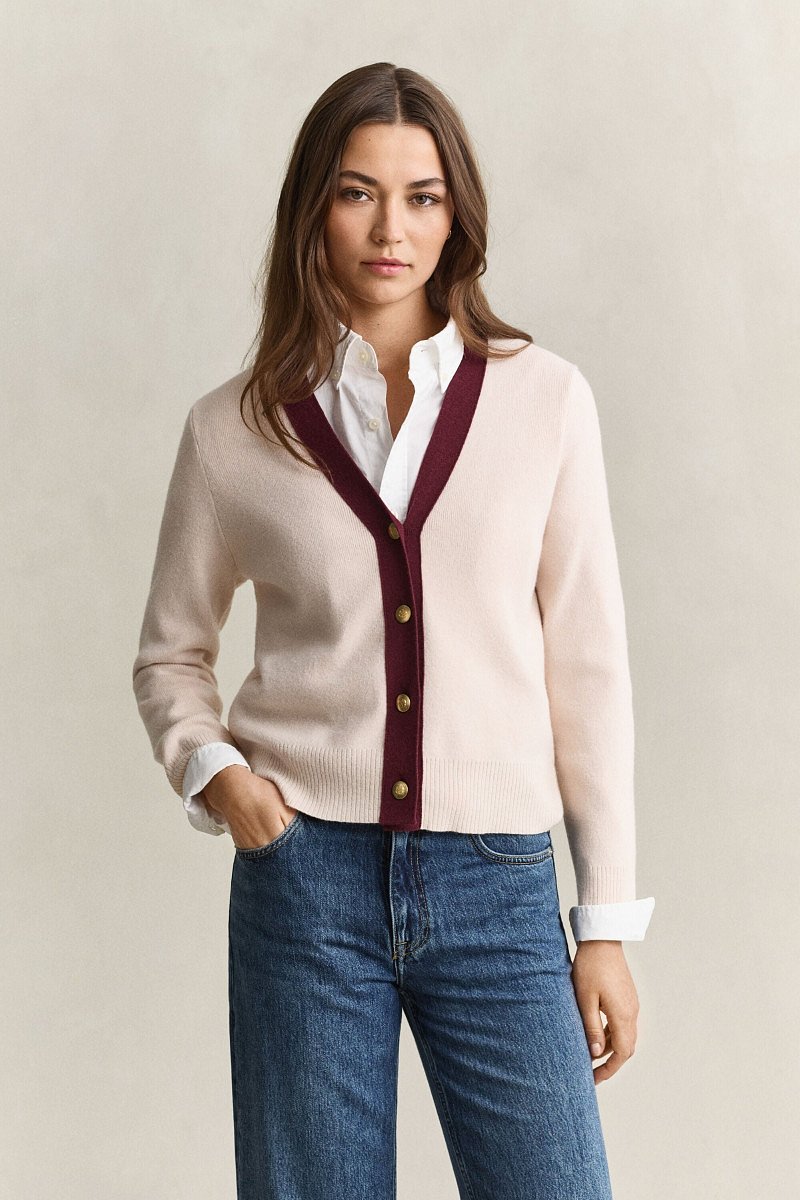 KARDIGÁN GANT CONTRAST V-NECK CARDIGAN REFINED PINK