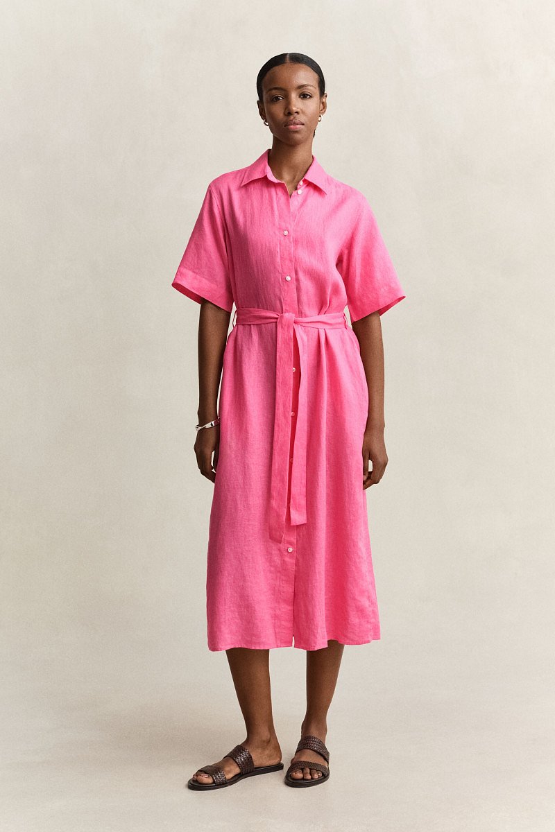 ŠATY GANT LINEN SS SHIRT DRESS BRIGHT FUSCHIA