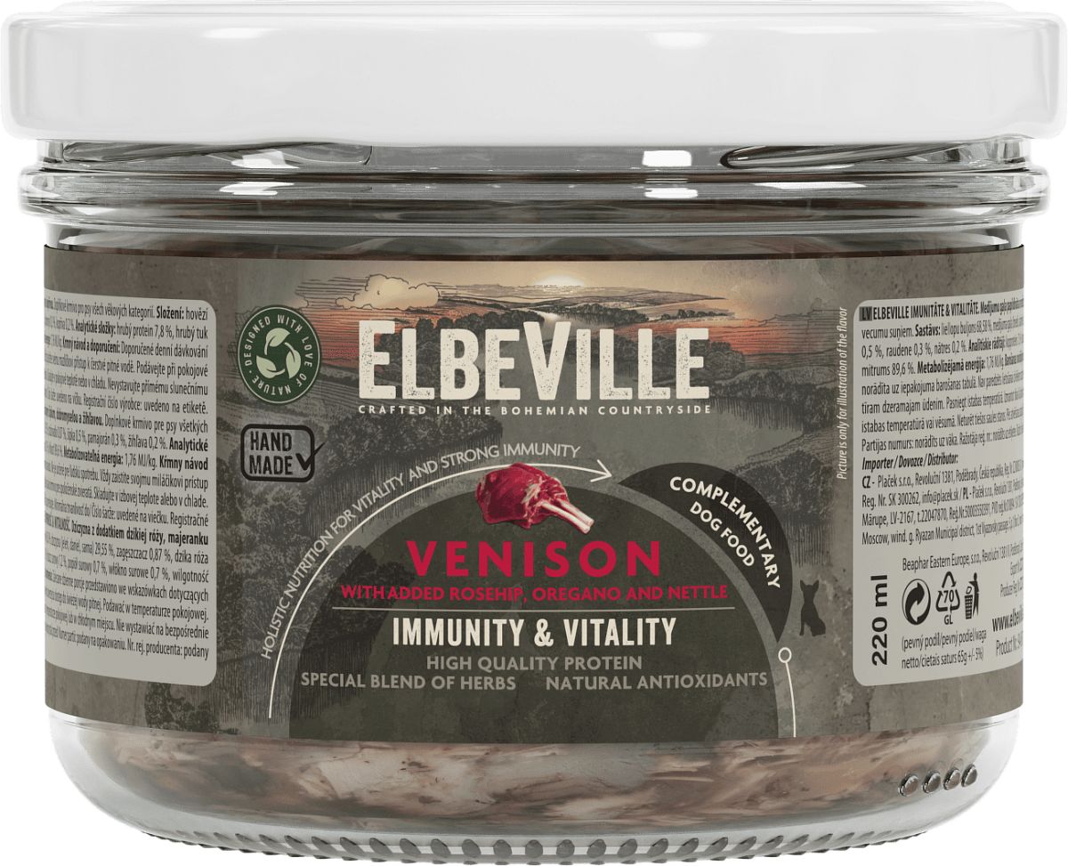 Sklenice Elbeville Imunity & Vitality zvěřina s přidaným šípkem, dobromyslem a kopřivou 220 ml